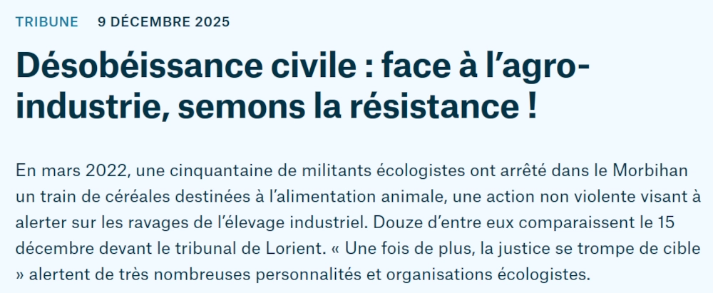 titre blog mediapart Désobéissance civile face à l'agro industrie semons la résistance