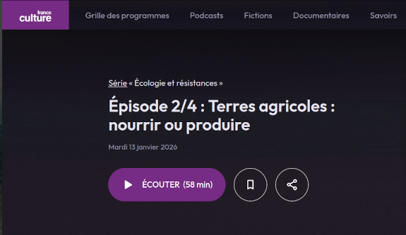 copie d'écran France culture Terres agricoles nourrir ou produire