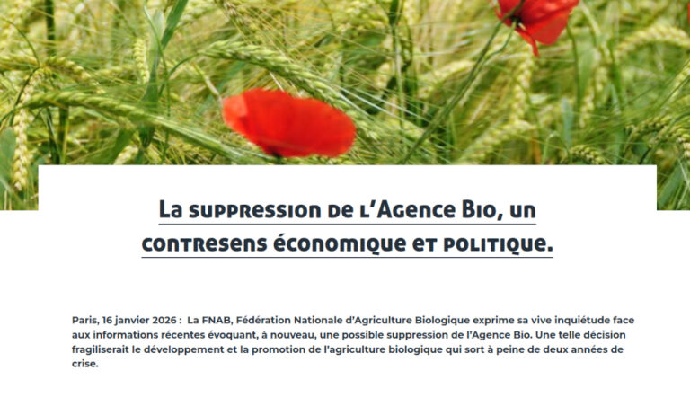 sur fond de céréale et coquelicot, communique de presse FNAB