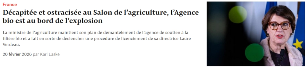 Titraille Mediapart illustrée d’une photo de la députée de la zone Comté Morbier devenue ministre Fnsea de l’agriculture