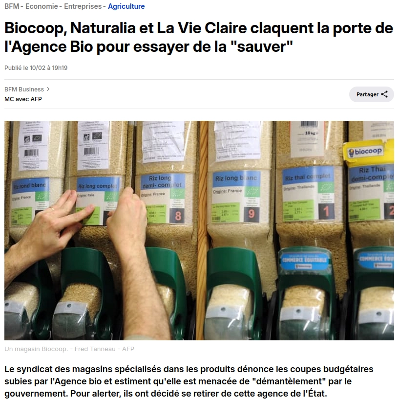 annonce de la démission de Biocoop, Naturalia, Vie Claire, etc...