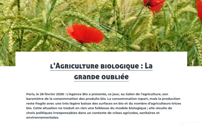 copie d'écran du titre du communiqué de presse sur fond de coquelicot et céréale