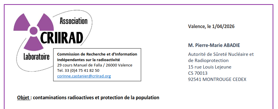 en-tête du courrier en pdf de la criirad à l'anrs