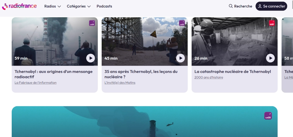capture d'écran Radio France la liste des émissions disponibles à l'écoute