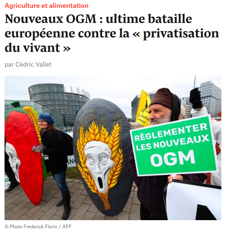 capture écran site Reporterre titrant OGM ultime bataille contre privatisation du vivant
