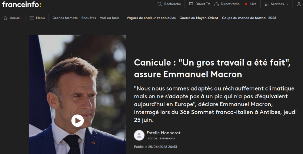 copie écran France Info citant Macron nous nous sommes adaptés