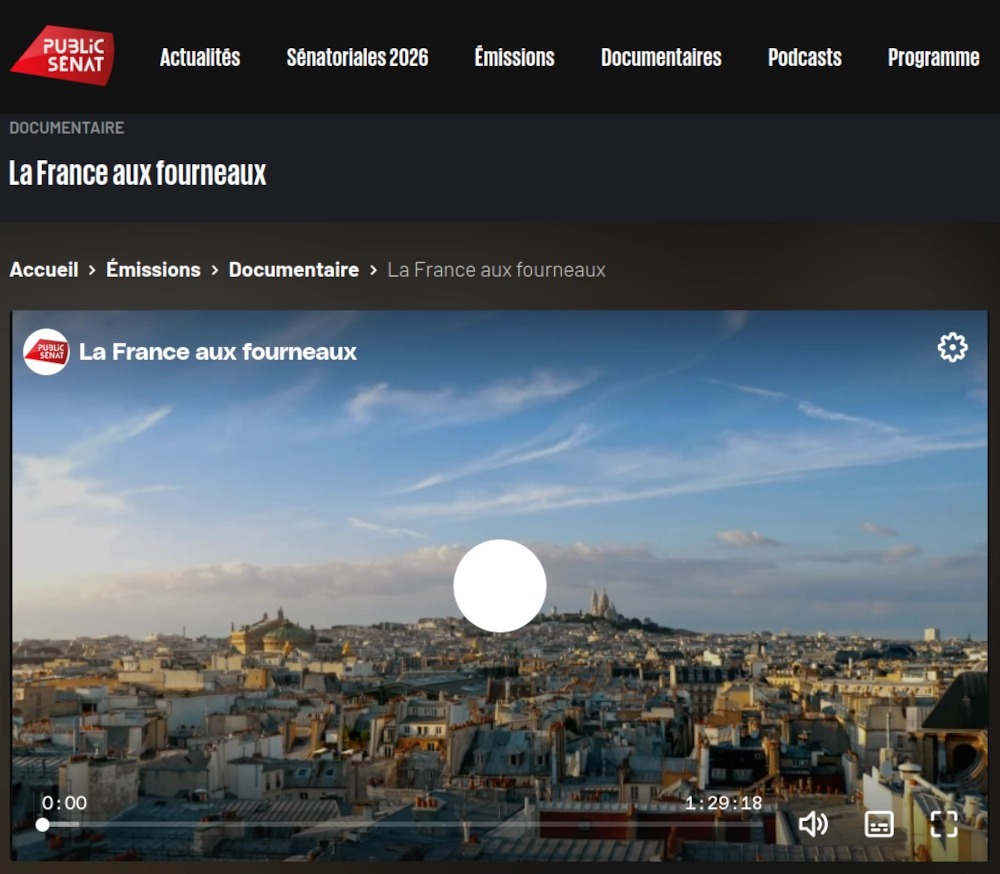 copie d'écran du site de la chaine public sénat photo de Paris lien vers le documentaire