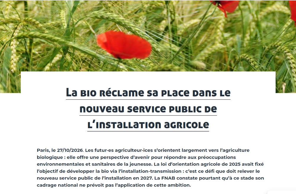 titre du CP la bio réclame sa place dans le nouveau service public de l'installation agricole