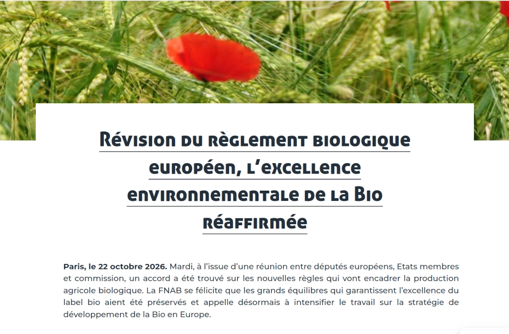 titre révision du règlement Bio européen, l'excellence environnementale de la bio réaffirmée