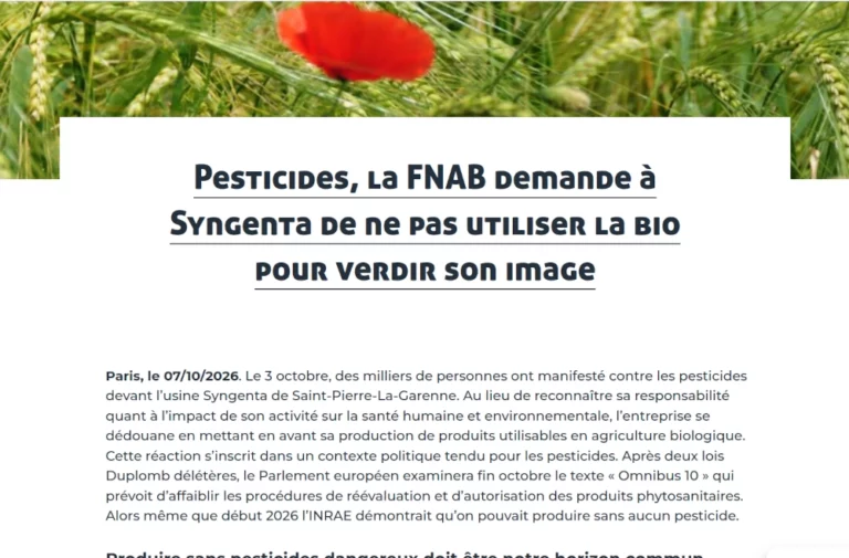 titre la fnab demande à syngenta de ne pas utiliser la bio pour verdir son image